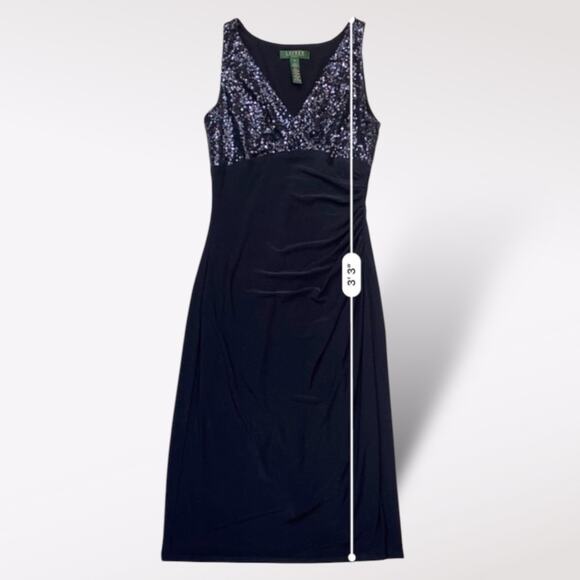 Ralph Lauren Women’s Navy Sequined V-Neck Midi Sheath Dress Size 2 Party Gala - Picture 3 of 5
